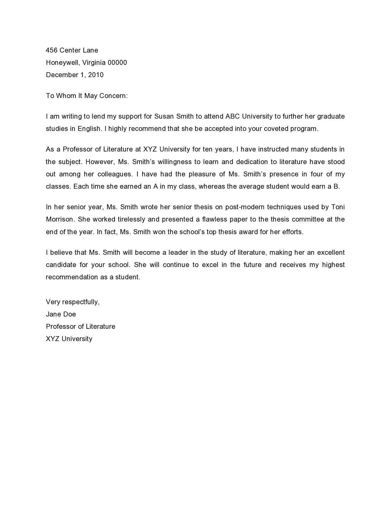 Recommedation Letters For University Of Virginia Application