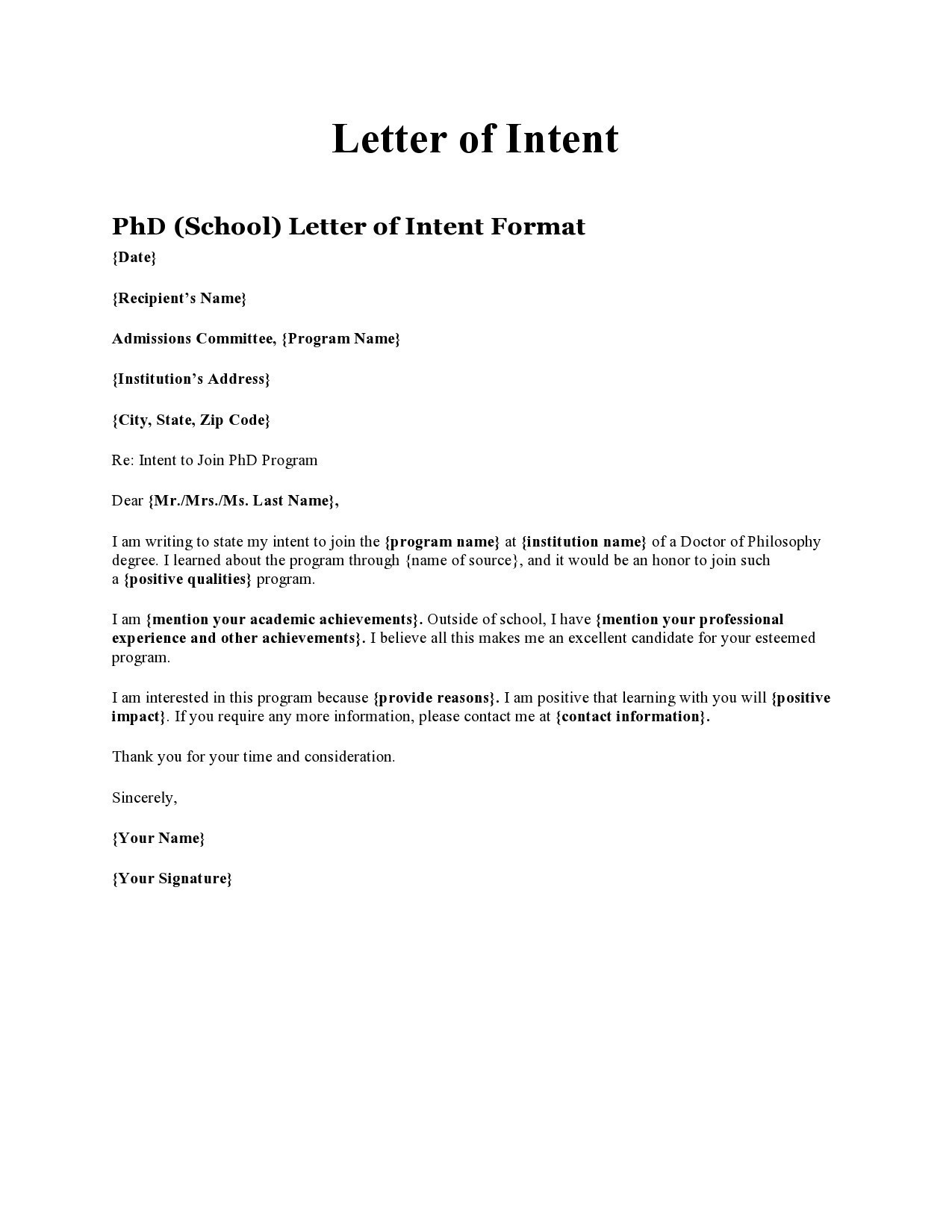 40 Best Letter Of Intent For Graduate School Samples