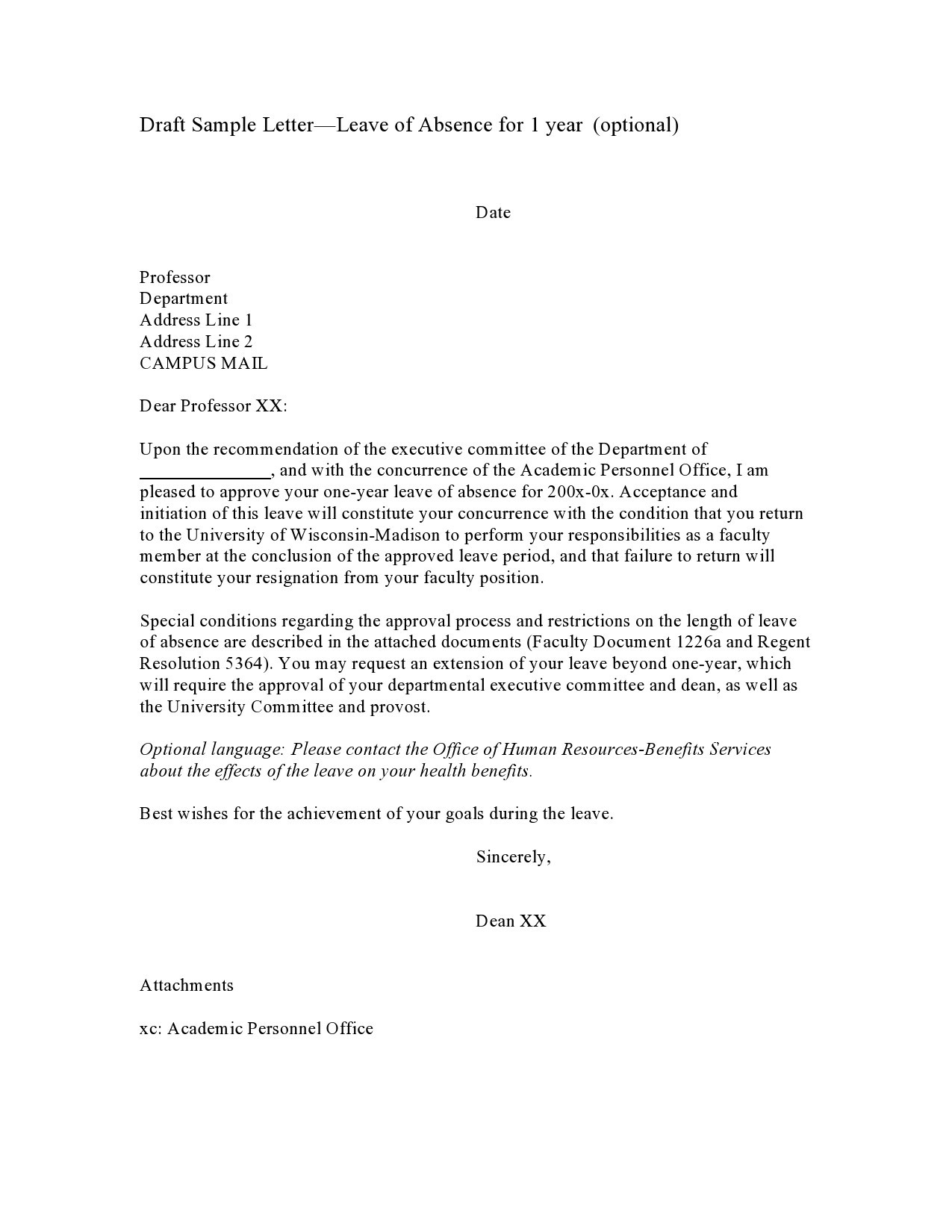 43 Free Leave Of Absence Letters Work School TemplateLab