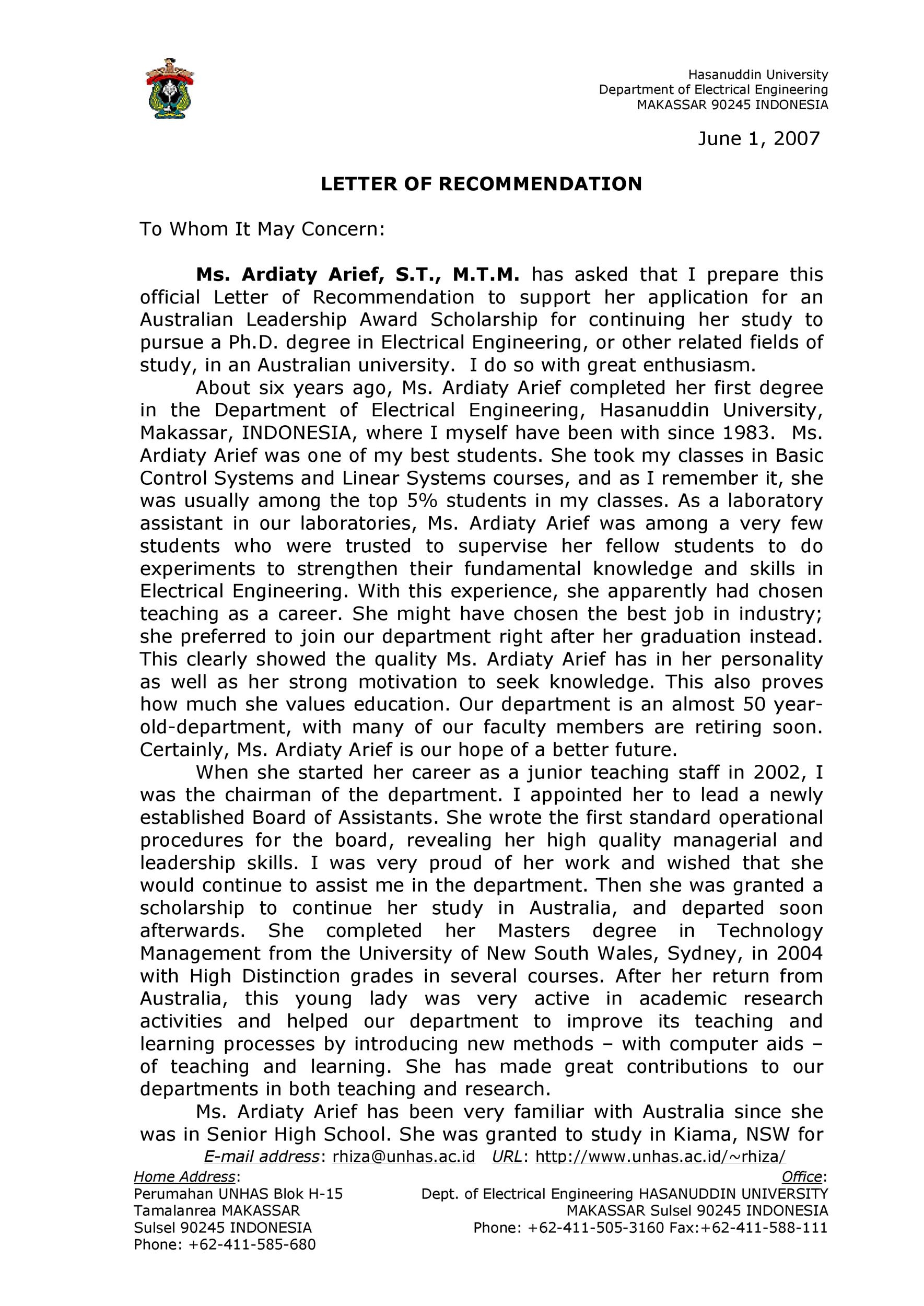 To Whom It May Concern Sample Application For An University Offer Letter