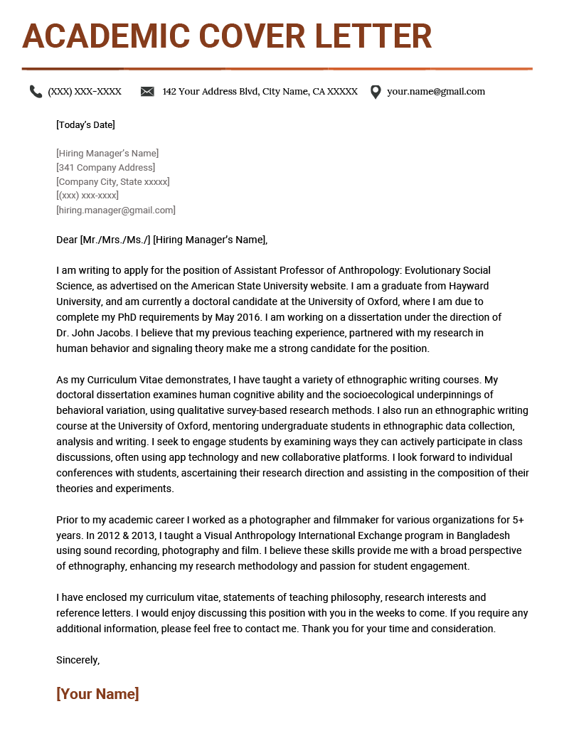 Academic Cover Letter Example Tips