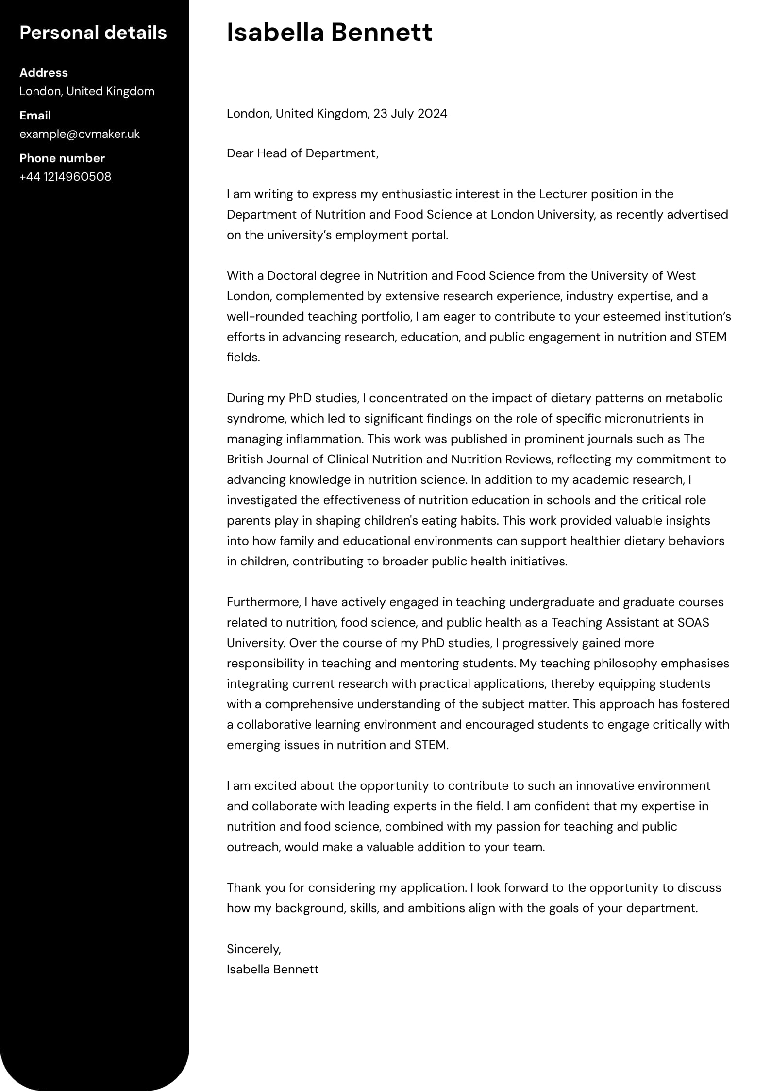 Cover Letter For University Application Uk