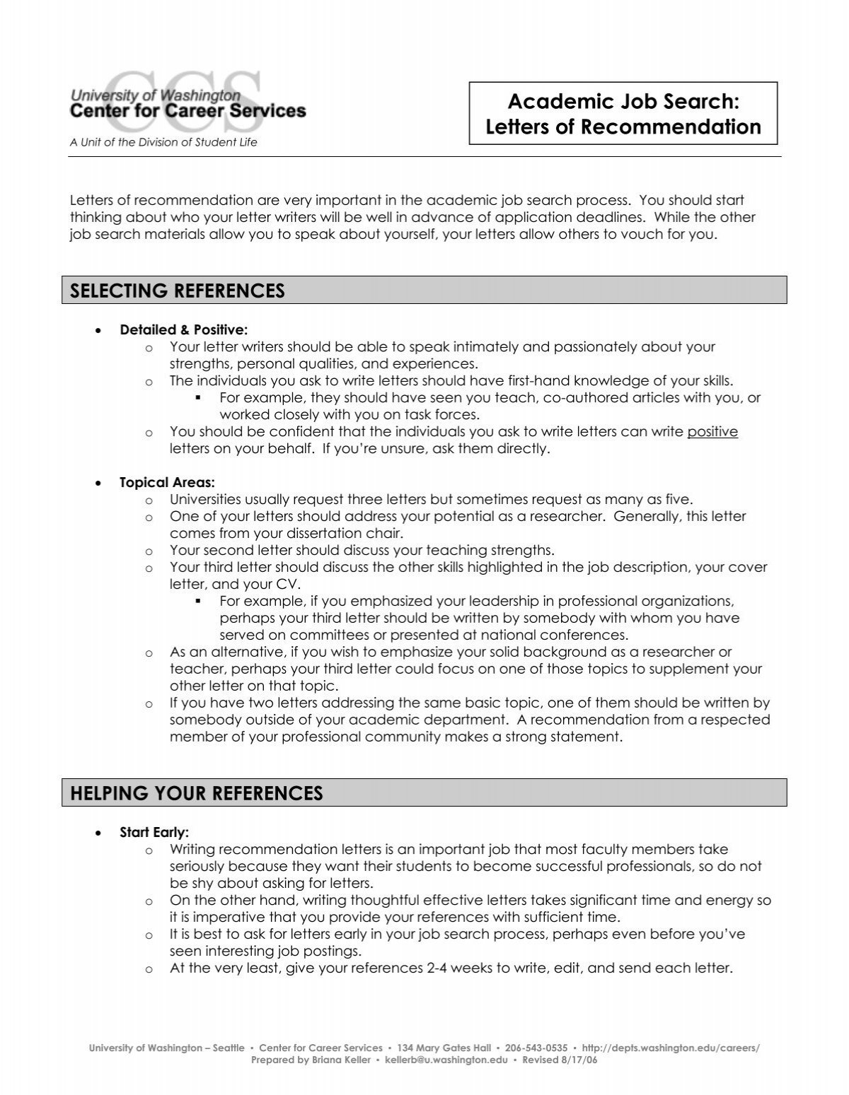 University Of Washington Application Recommendation Letters