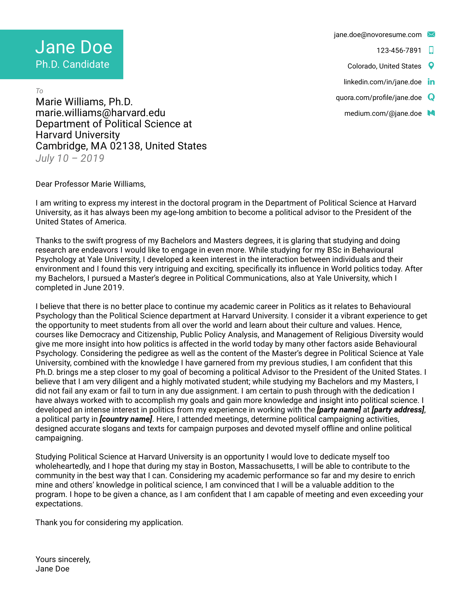Motivational Letter For University Application Sample