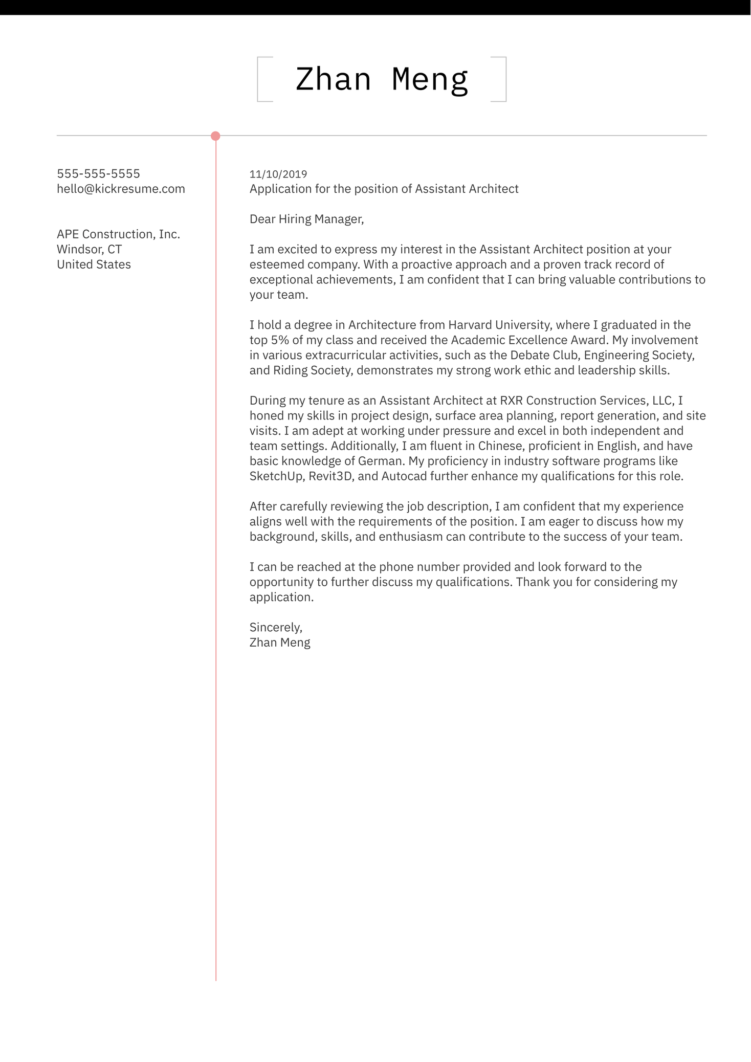 Architecture Cover Letter Example Kickresume