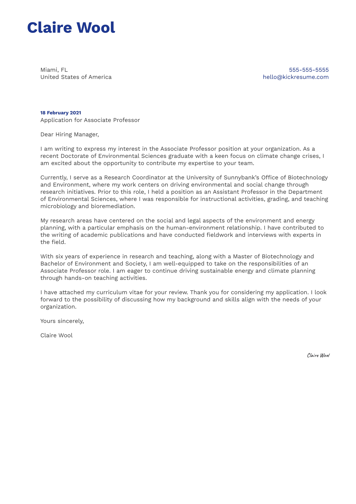 Associate Professor Cover Letter Sample Kickresume