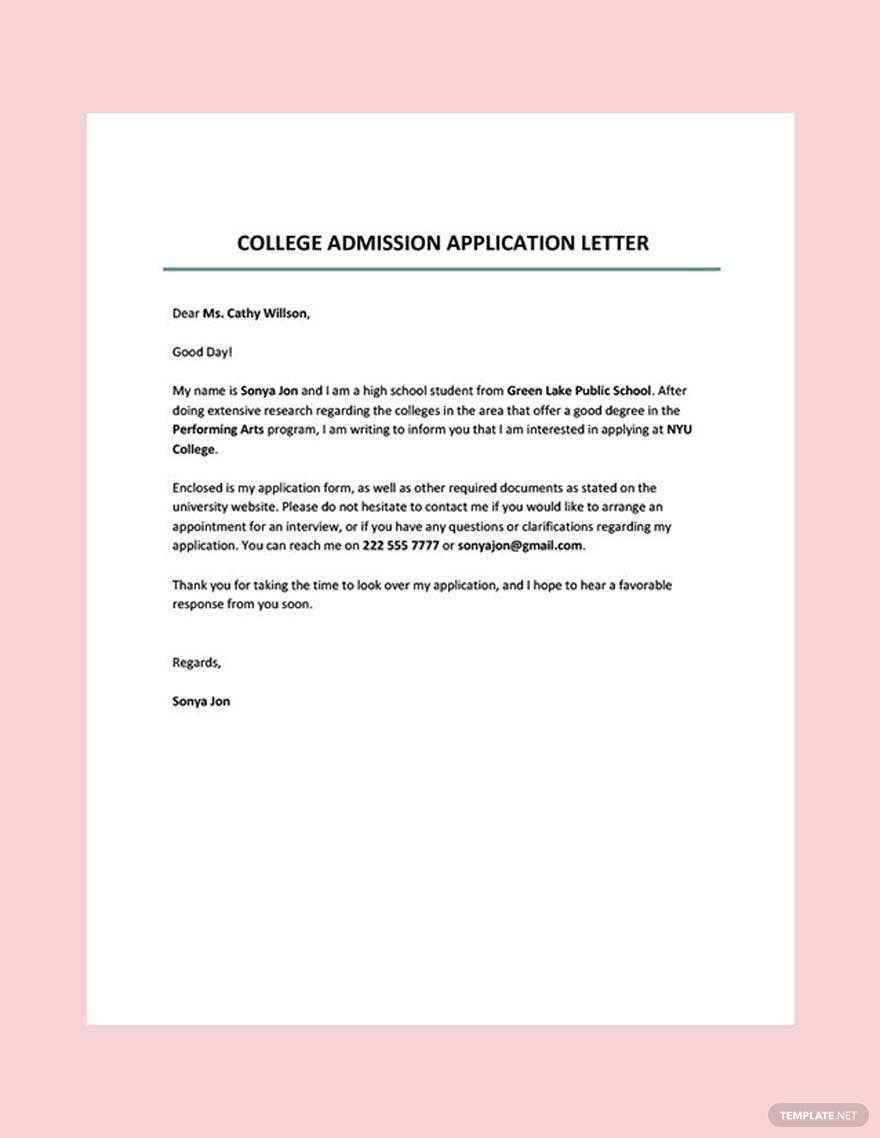 College Admission Application Letter Template In Word Google Docs Pages PDF Download Template