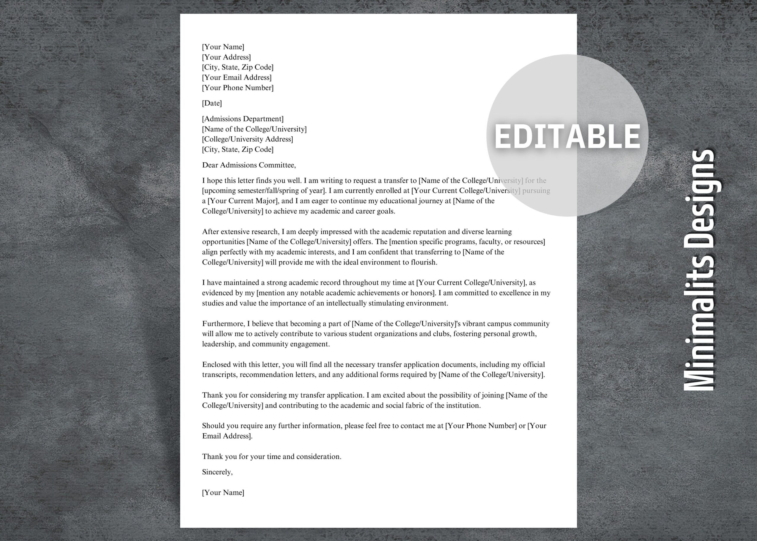 Sample Application Letter For University Transfer
