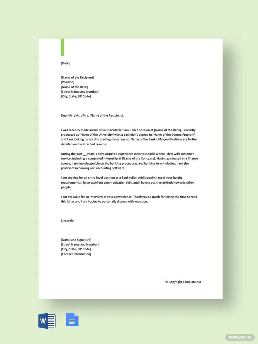 Cover Letter For Bank Job Application Template In Word Google Docs Pages PDF Download Template