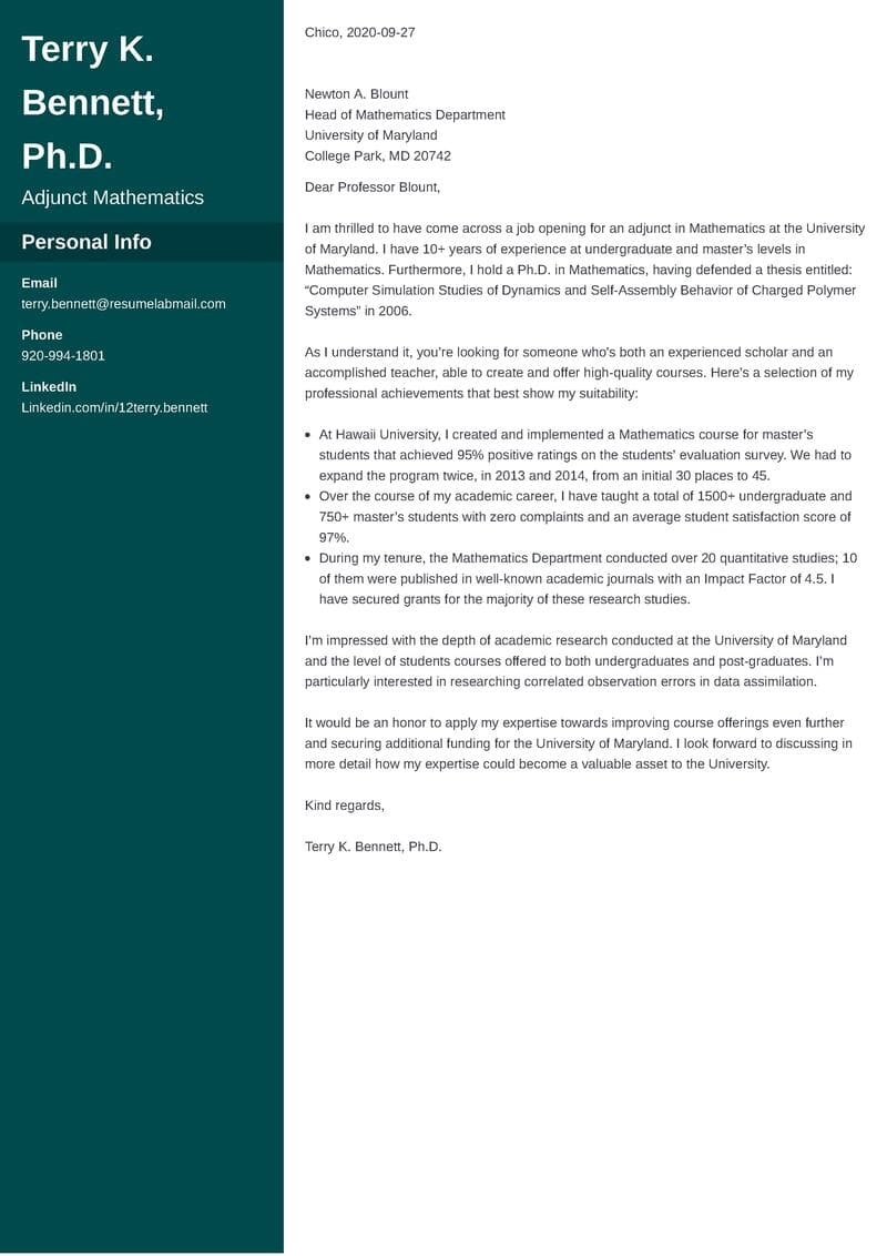 Cover Letter University Faculty Position Application