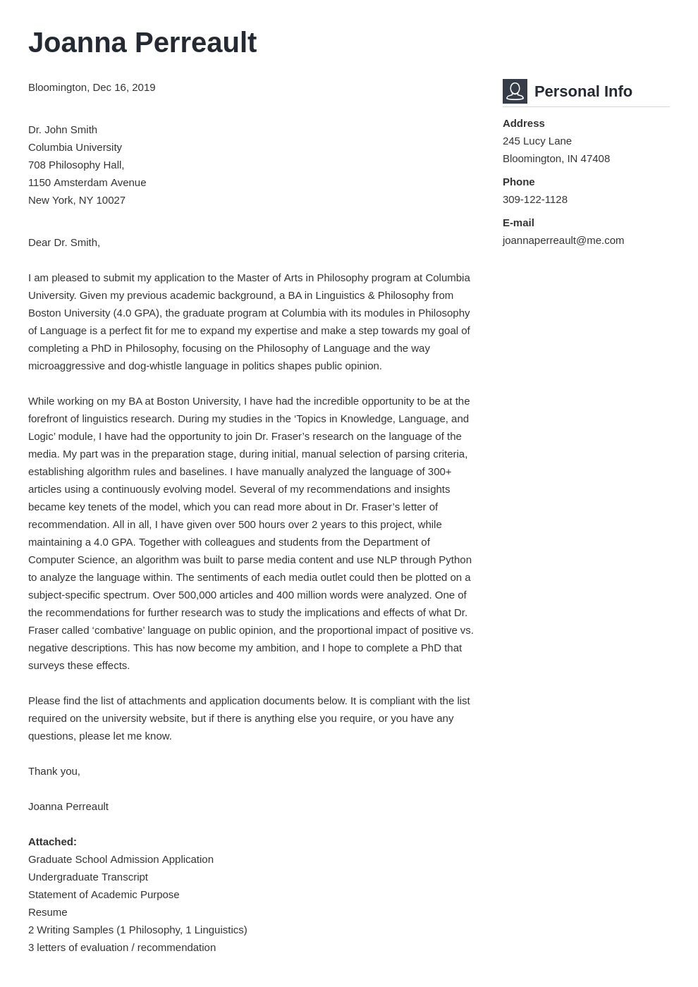 Cover Letter For Graduate School Examples Writing Tips