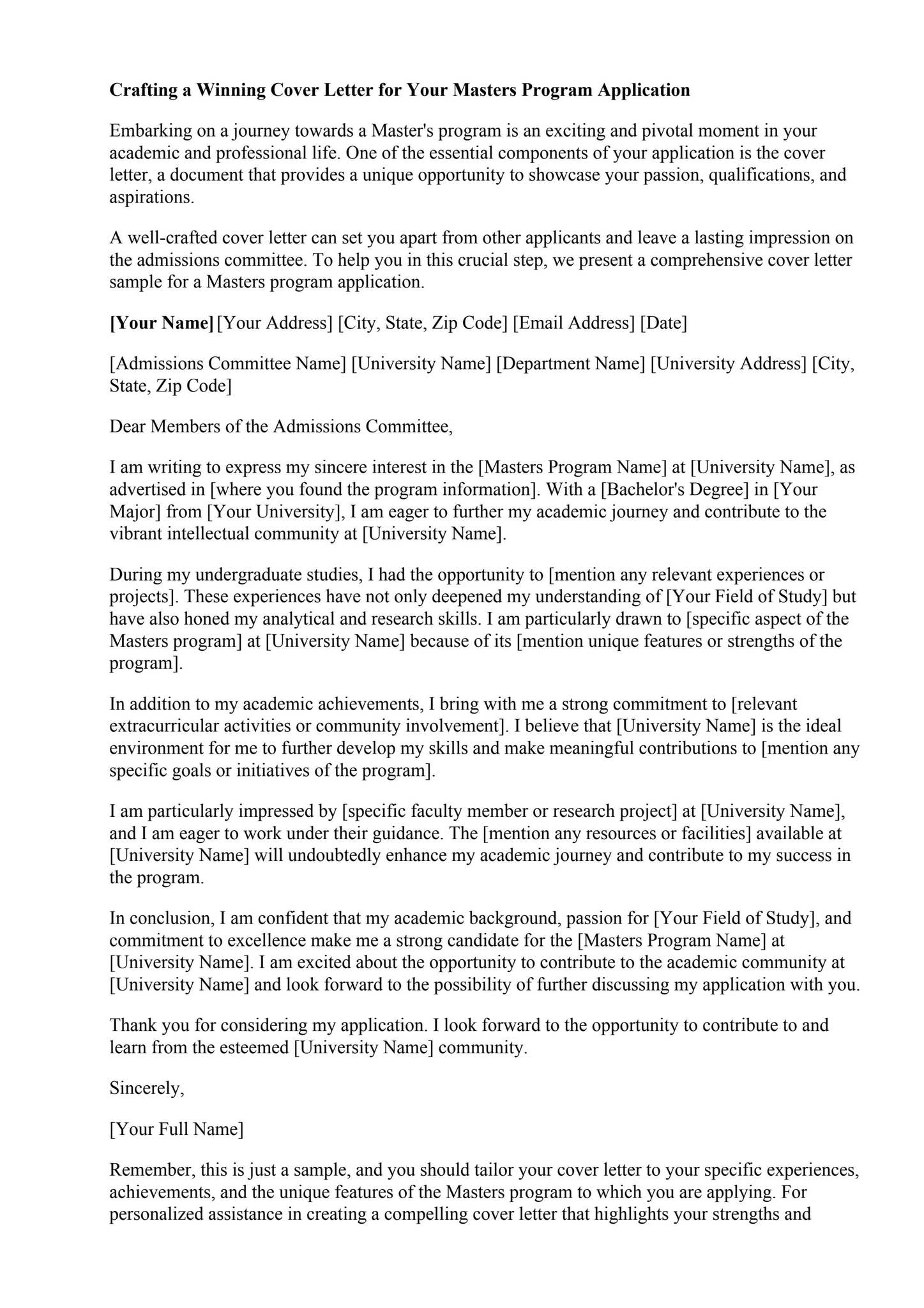 Letter Of Application To University Program