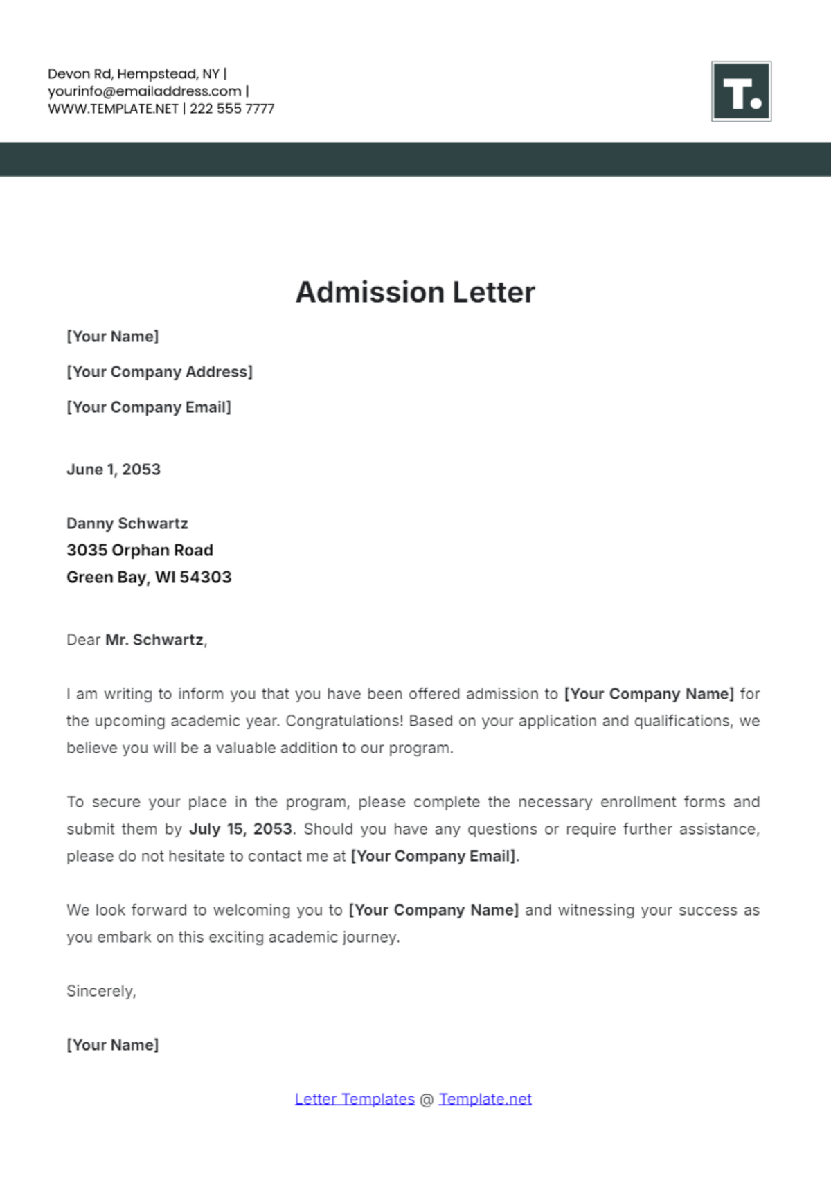Sample Application Letter For University Admission