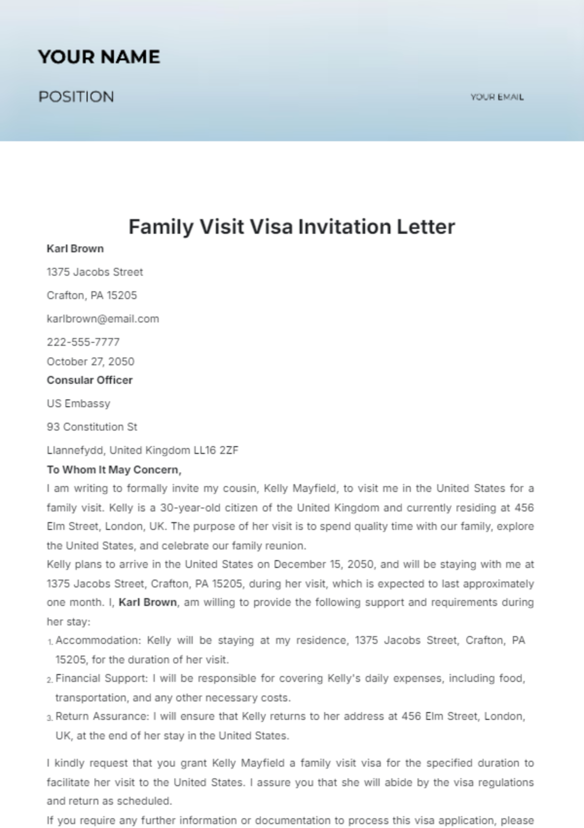 Free Family Visit Visa Invitation Letter Template To Edit Online