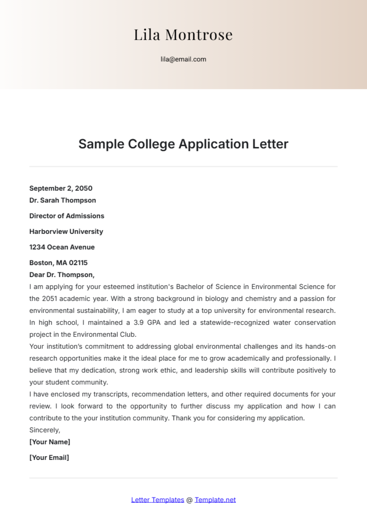 Free University Letter Templates Editable And Printable
