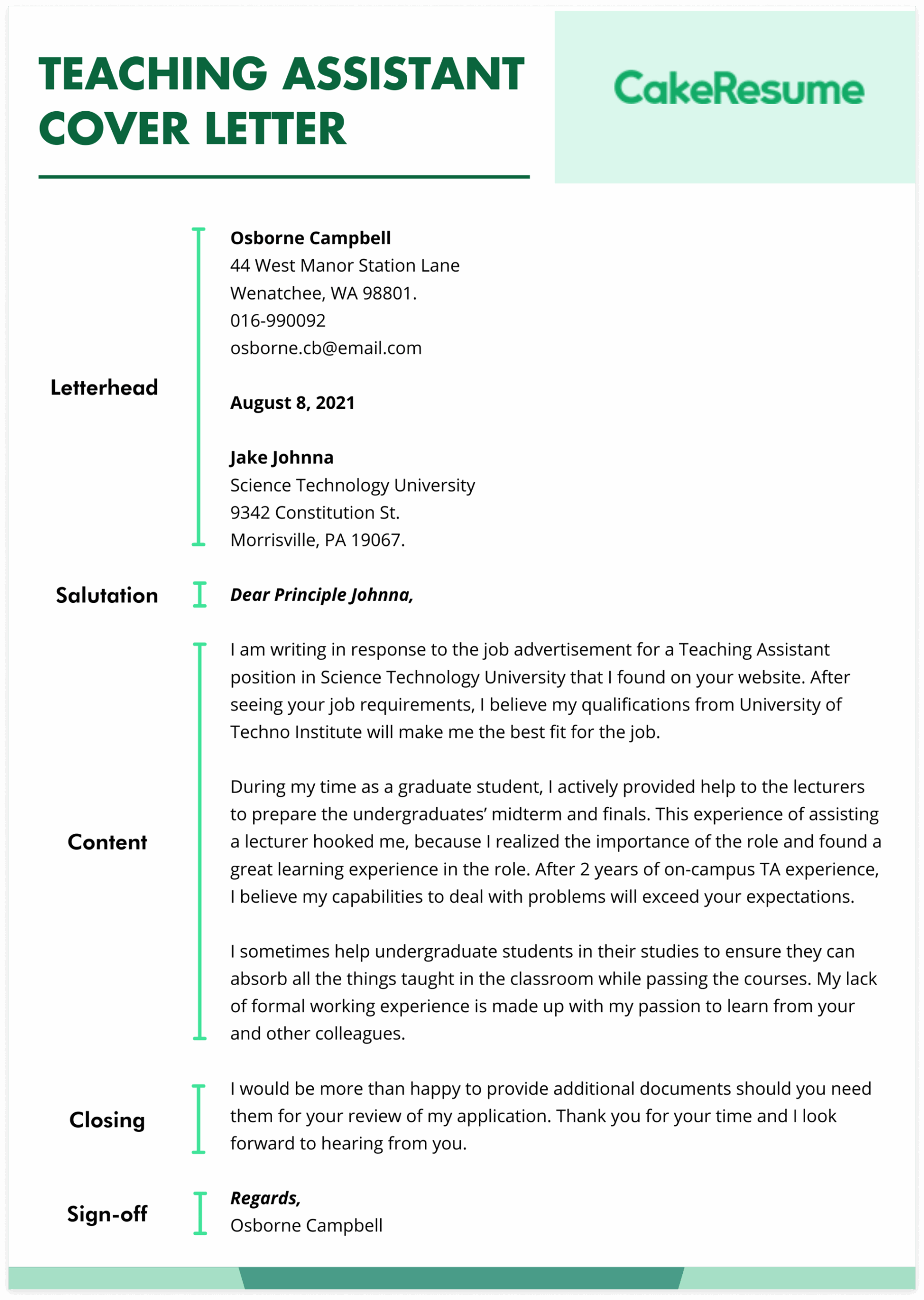 University Ta Application Cover Letter Undergraduate