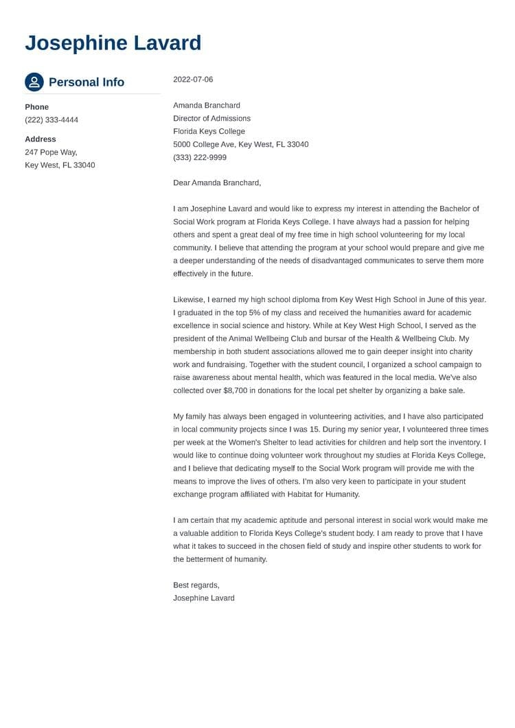 Letter Of Intent For University Application Sample