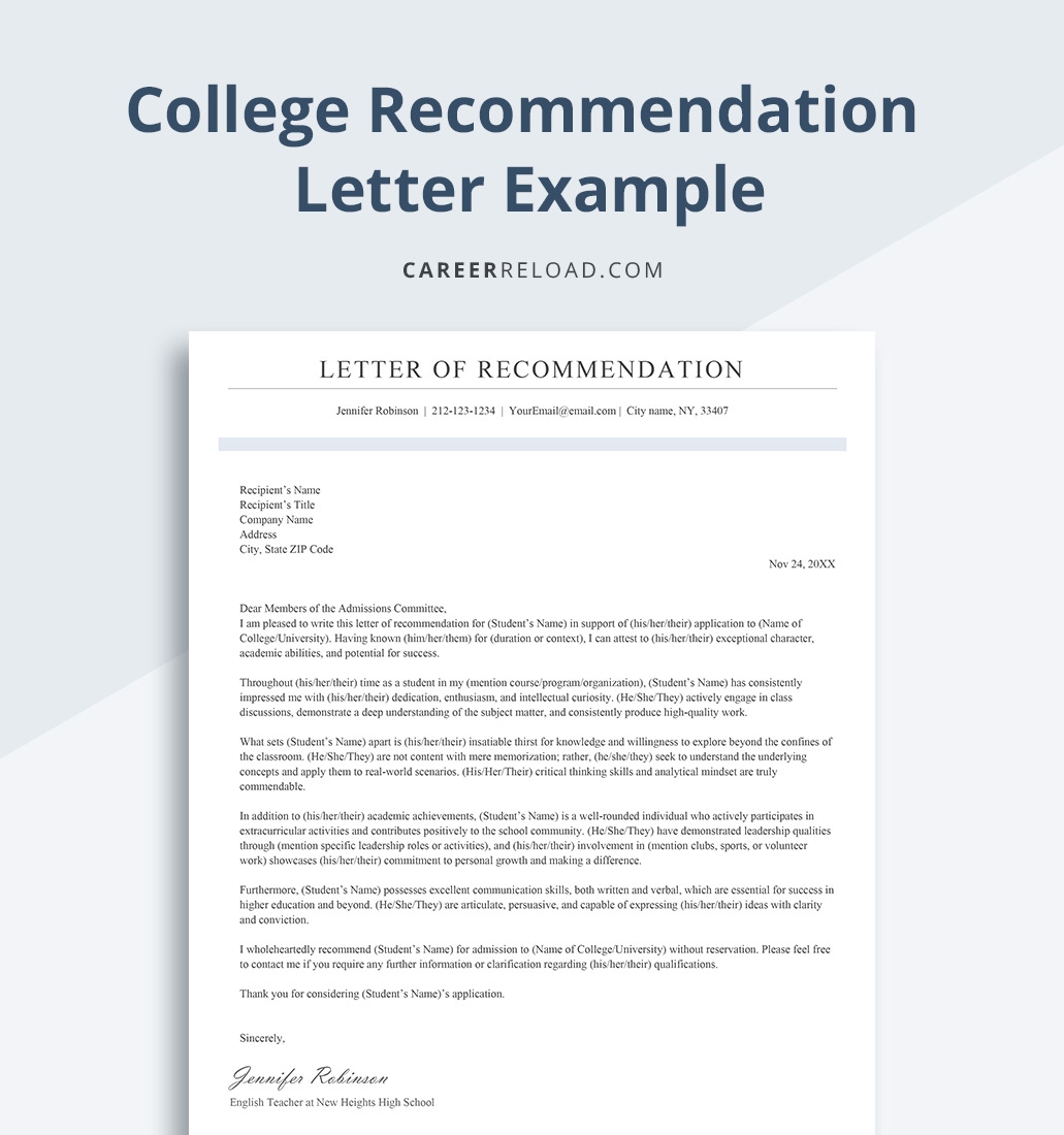 Recommendation Letter Sample For University Application