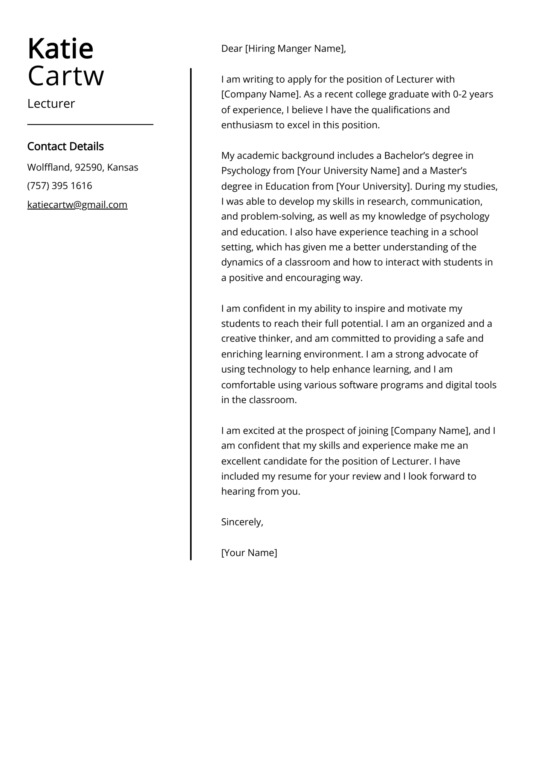 Lecturer Cover Letter Example Free Guide 
