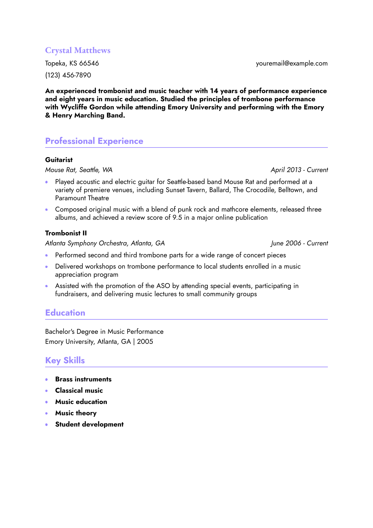 University Application Letter For The Performing Arts In Clarinet