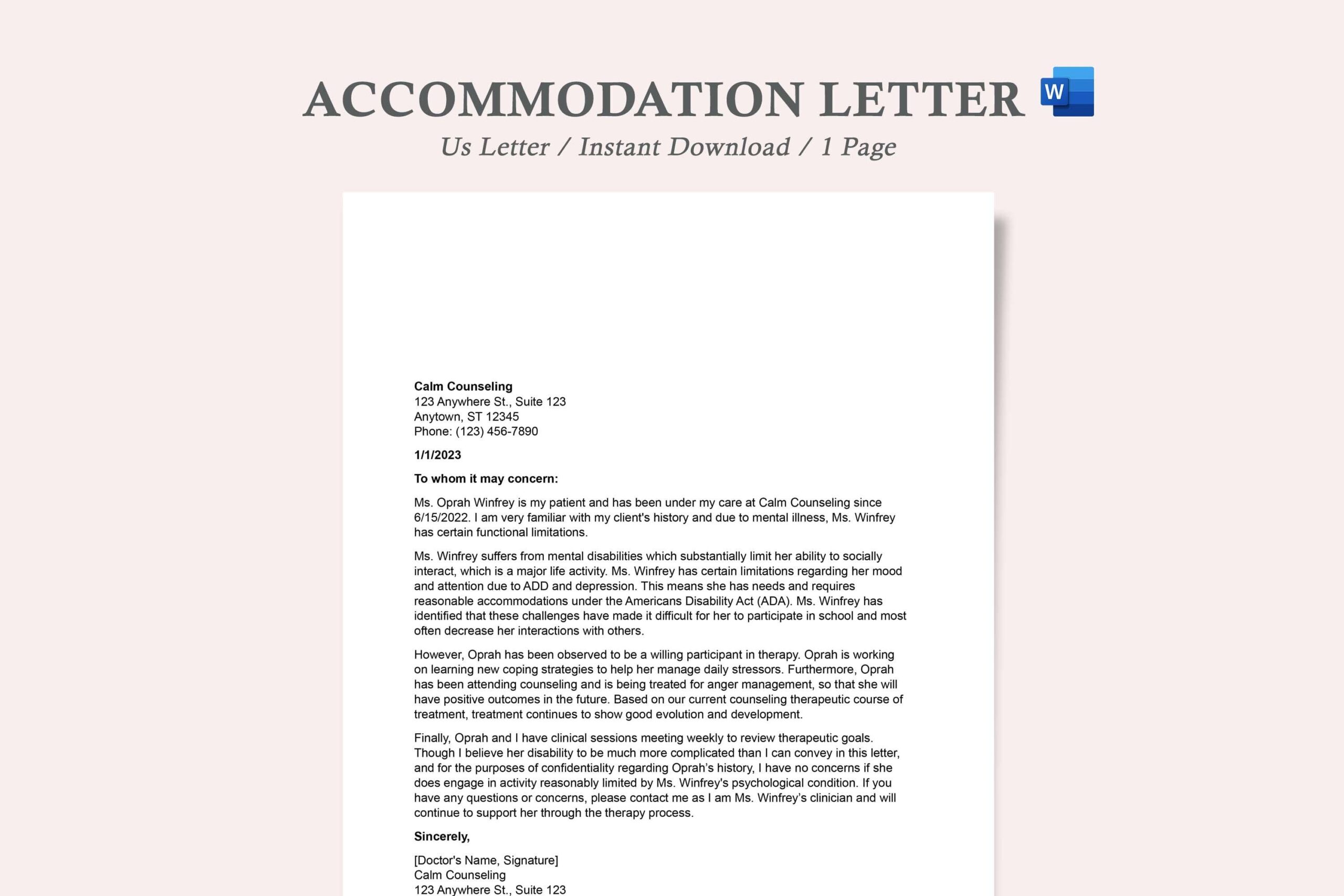 Reasonable Accommodation Letter Etsy