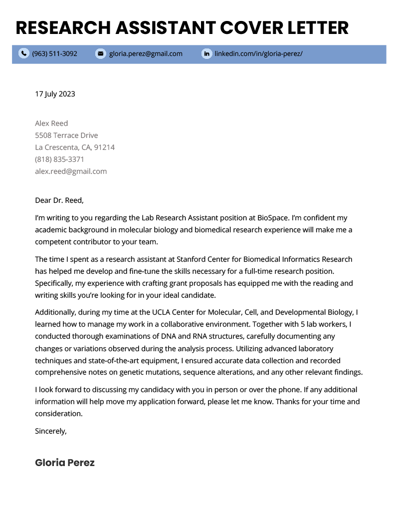 Research Assistant Cover Letter Example Tips