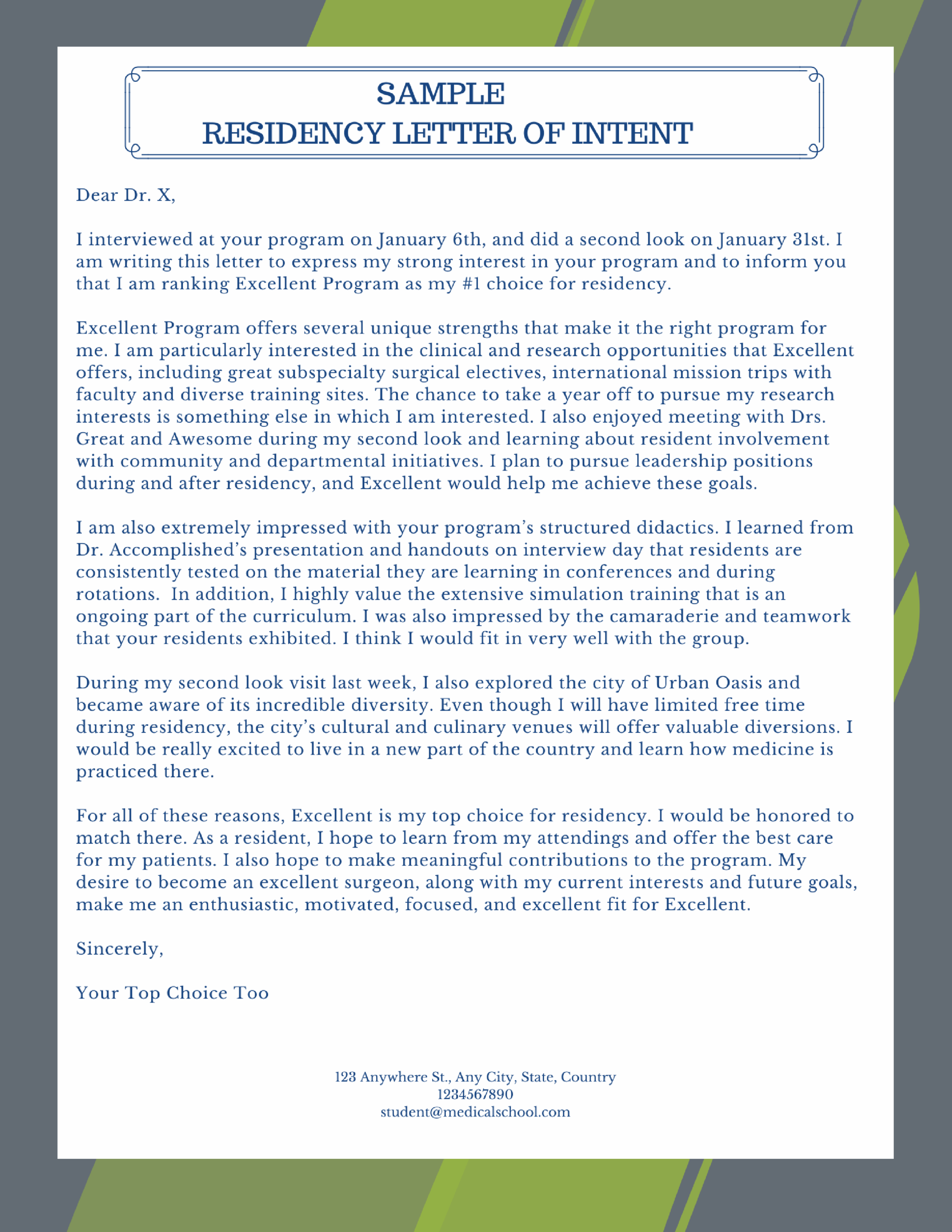 Residency Letter Of Intent MedEdits