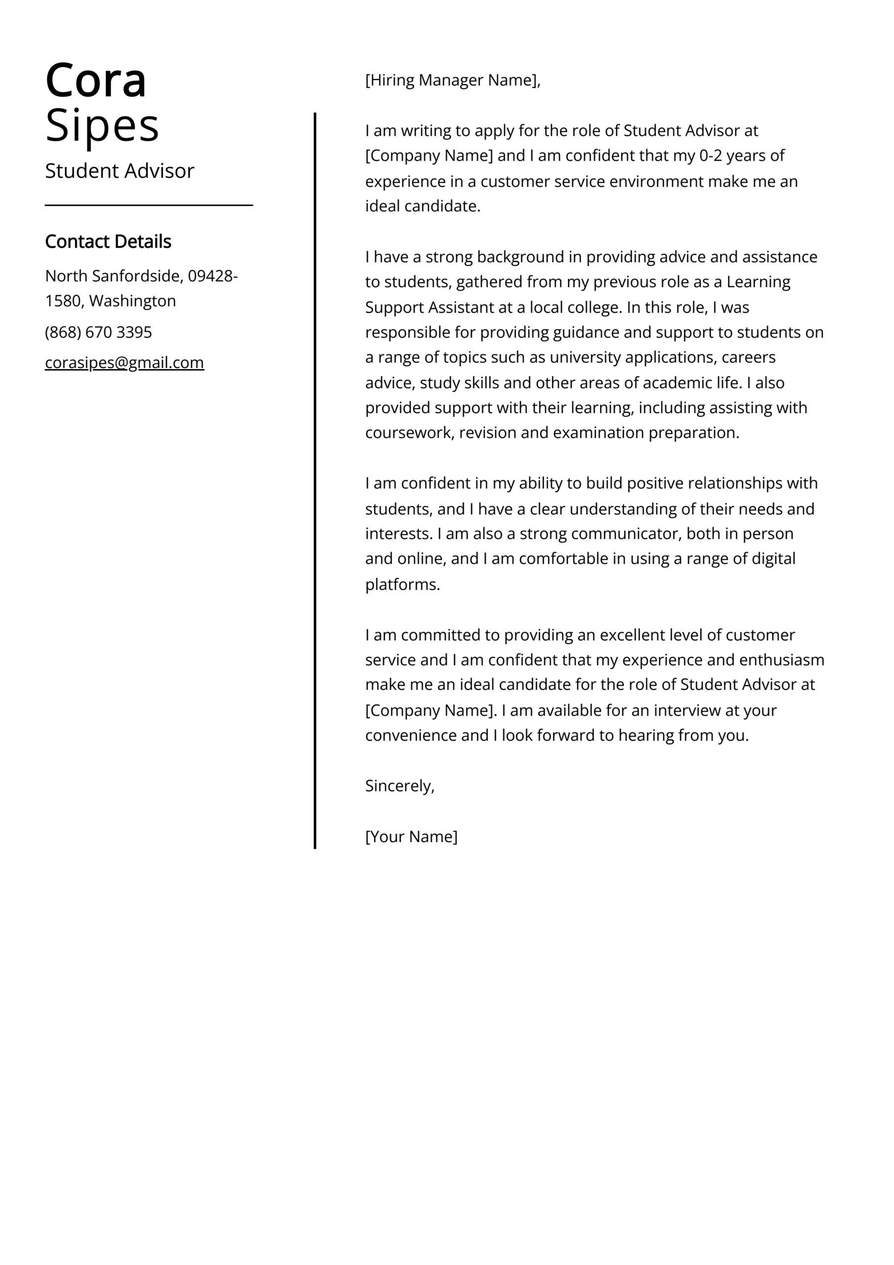 Sample Cover Letters For Application For Academic Advisor Position At University