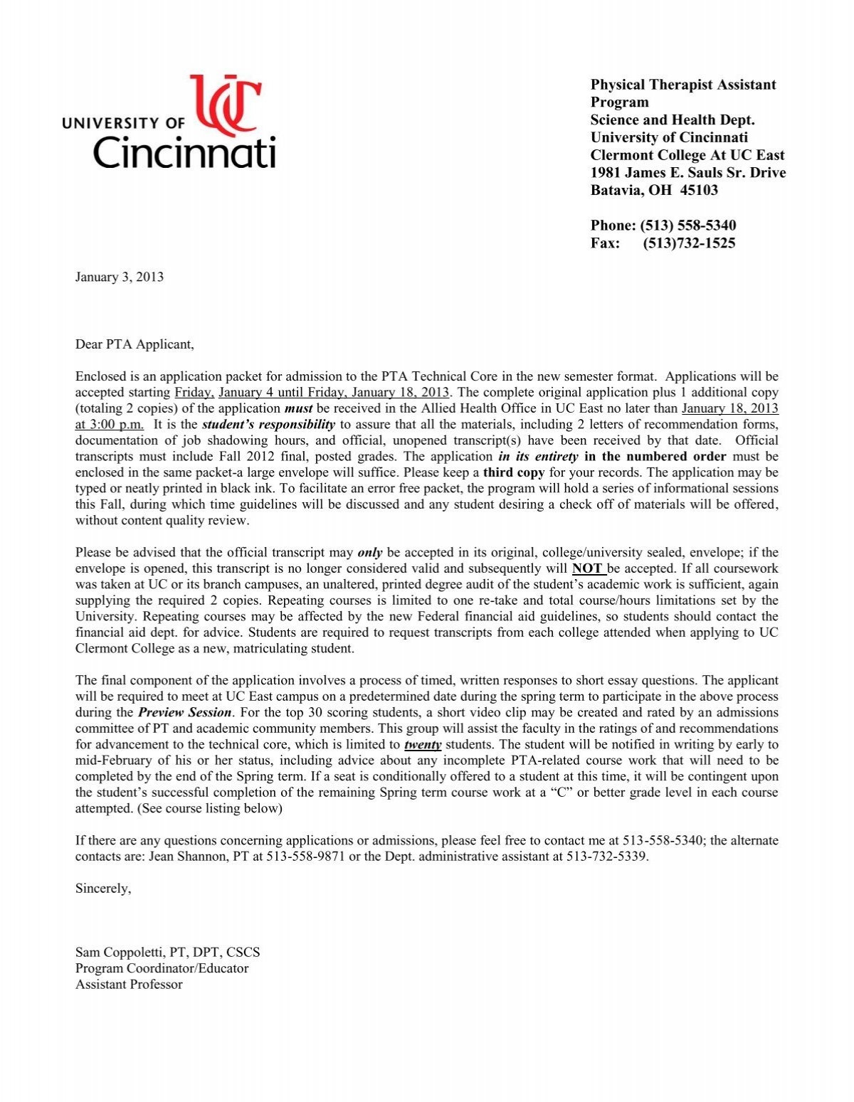 University Of Cincinnati Application Letters Of Recommendation
