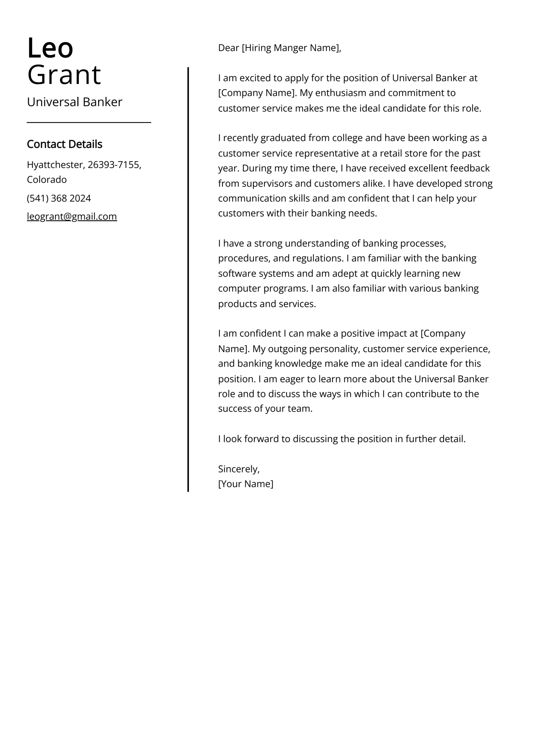 Cover Letter For A Universal Application