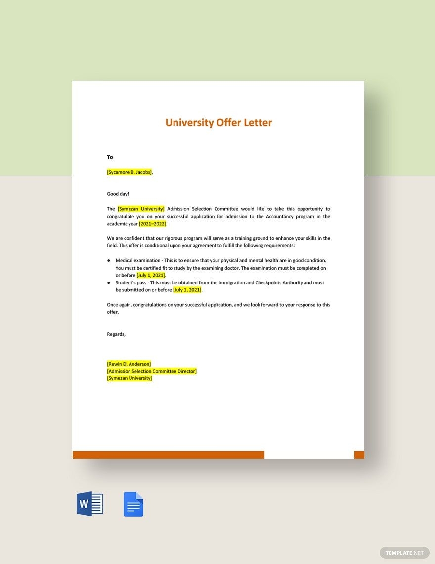 Sample Application For An University Offer Letter