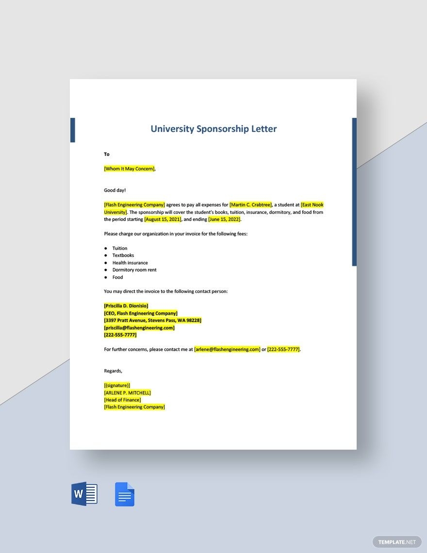Sample Sponsorship Letter For University Application